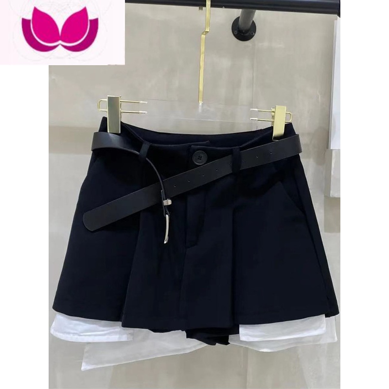 七斓欧货潮牌职业套装女春高级感韩版拼接西装外套高腰休闲裤裙套 黑色裤裙赠送腰带 M100-115