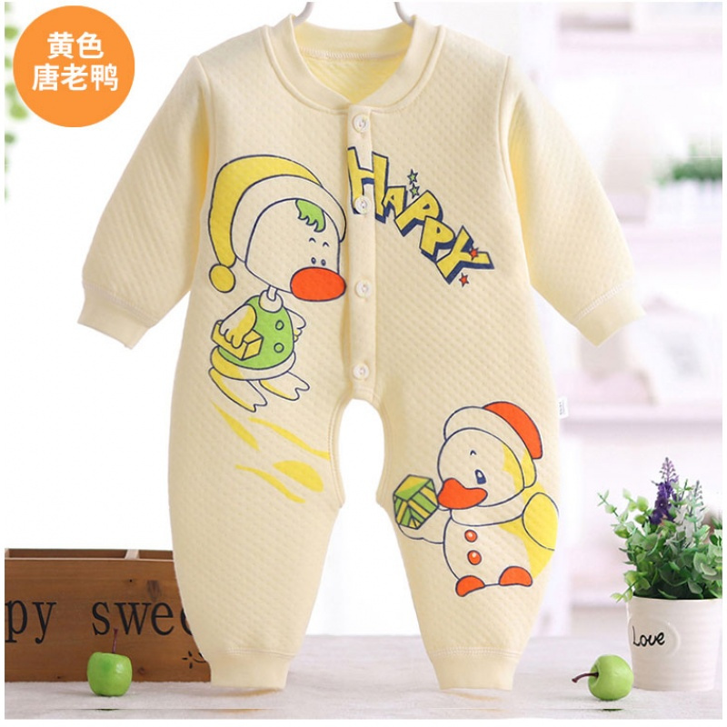 婴儿连体衣服新生儿爬服春秋纯棉夹棉0宝宝哈衣秋冬3保暖6个月12
