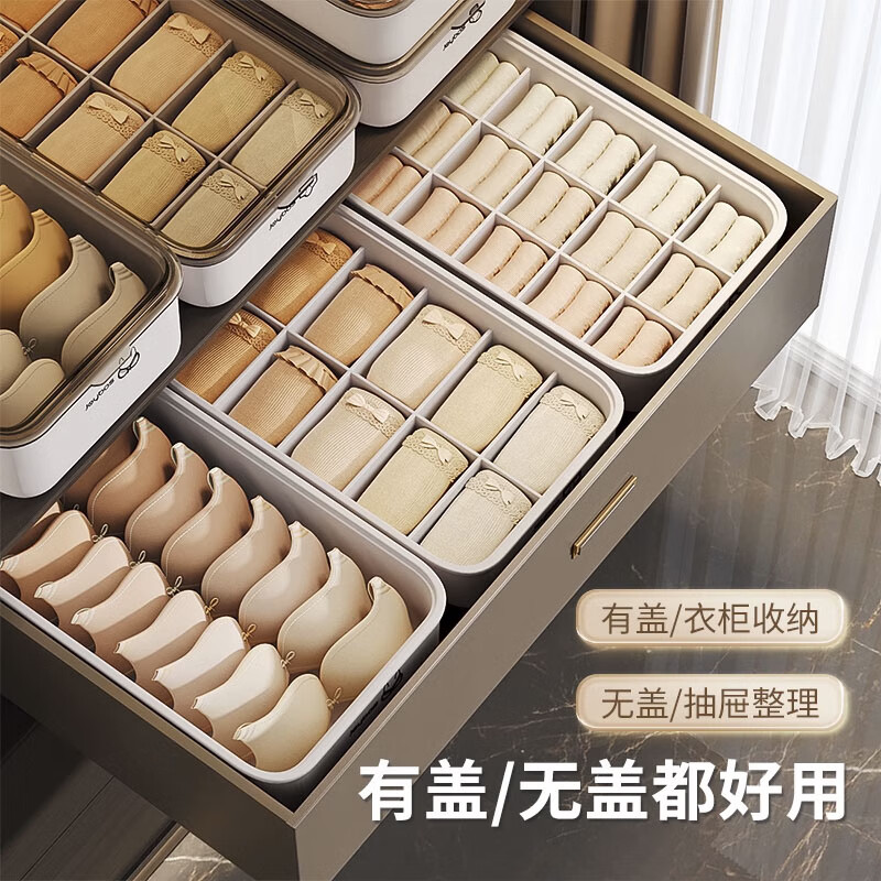佳帮手内裤收纳盒N06-有盖佳白家用衣柜分隔整理盒有盖10格高清大图