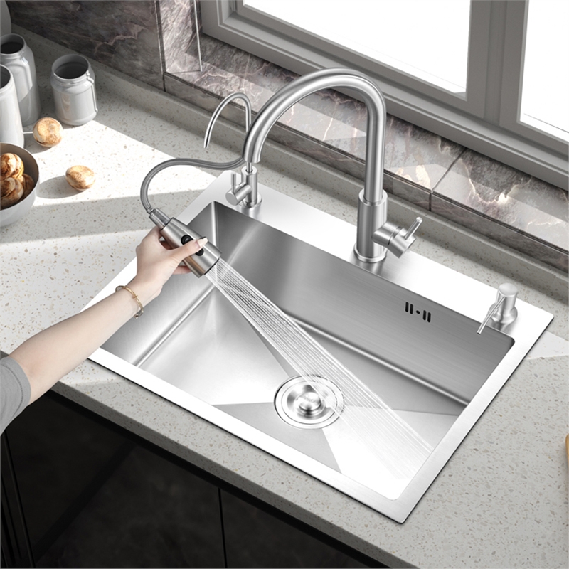 东映之画厨房304不锈钢手工水槽拉丝加厚水槽单槽套餐大单槽洗菜盆