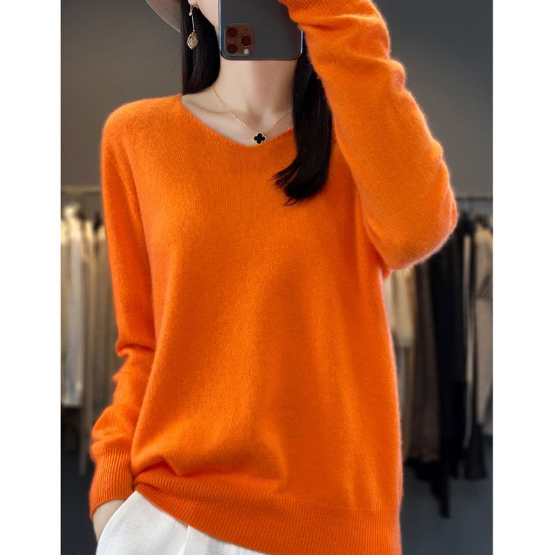 免费试穿 秋冬新款V领羊绒衫春秋新款针织衫瘦身上衣慵懒毛衣女春秋针织上衣服打底衫秋冬内搭大码显瘦洋气打底衫女图片