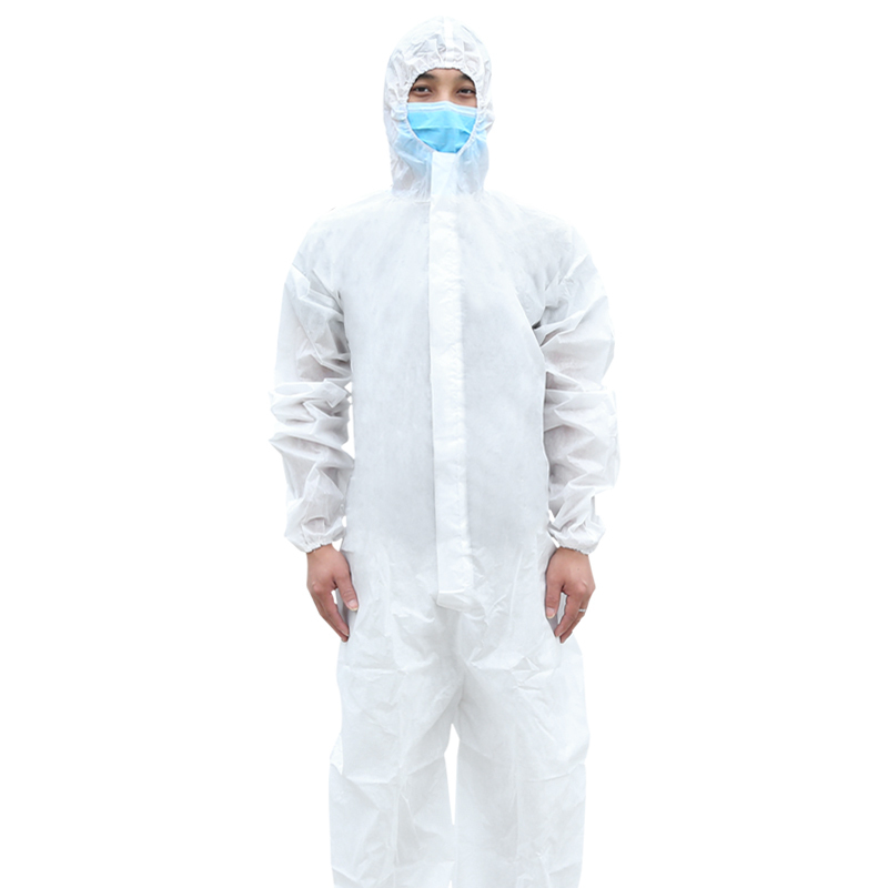 趣行 德洺一次性隔离衣 带帽连体长袖非无菌防疫服 SMS无纺布防飞沫复工查体温养殖场隔离防护 白色XL码