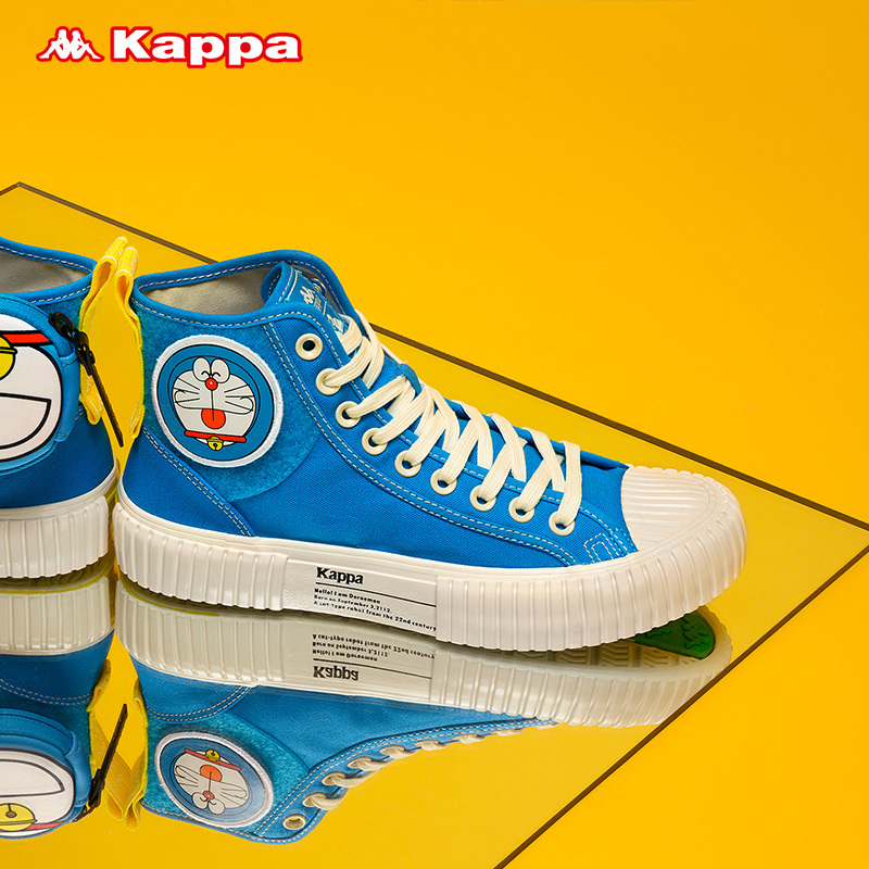 新款卡帕哆啦a梦联名情侣板鞋串标高帮kappa魔术贴帆布鞋男女