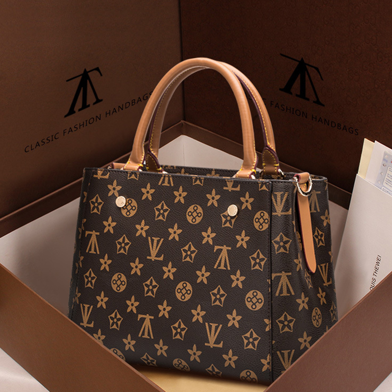 2017新款真皮女包老花单肩斜挎百搭简约手拎女高清大图