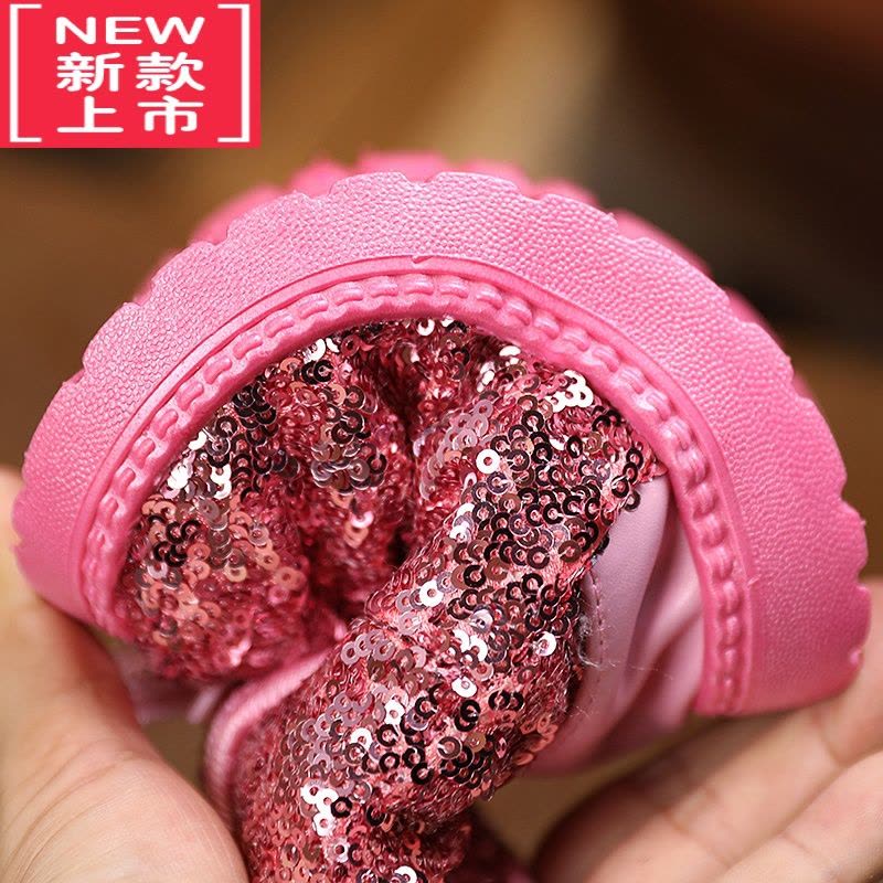 可莉允炸街反季时尚银色棉靴儿童雪地靴宝宝棉鞋亮片兔耳朵小童皮靴图片