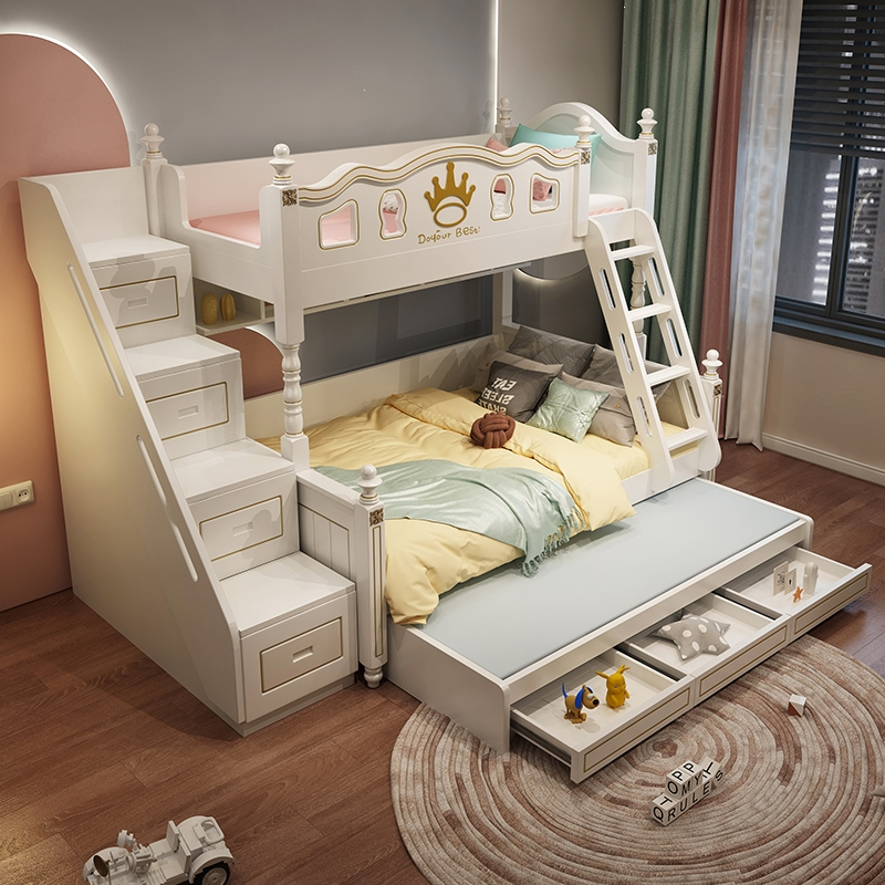 儿童床上下床双层床男孩高低床阿斯卡利实木子母床两层双人床小户型上