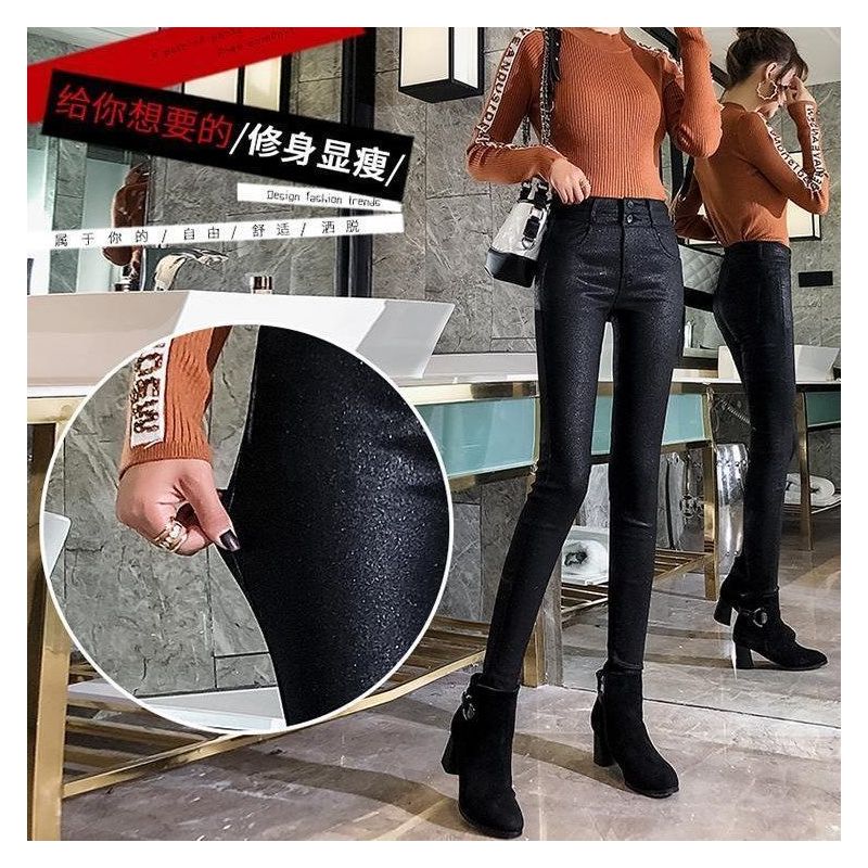皮裤女2021新款高腰秋冬加绒加厚外穿打底裤磨砂仿皮紧身小脚裤子