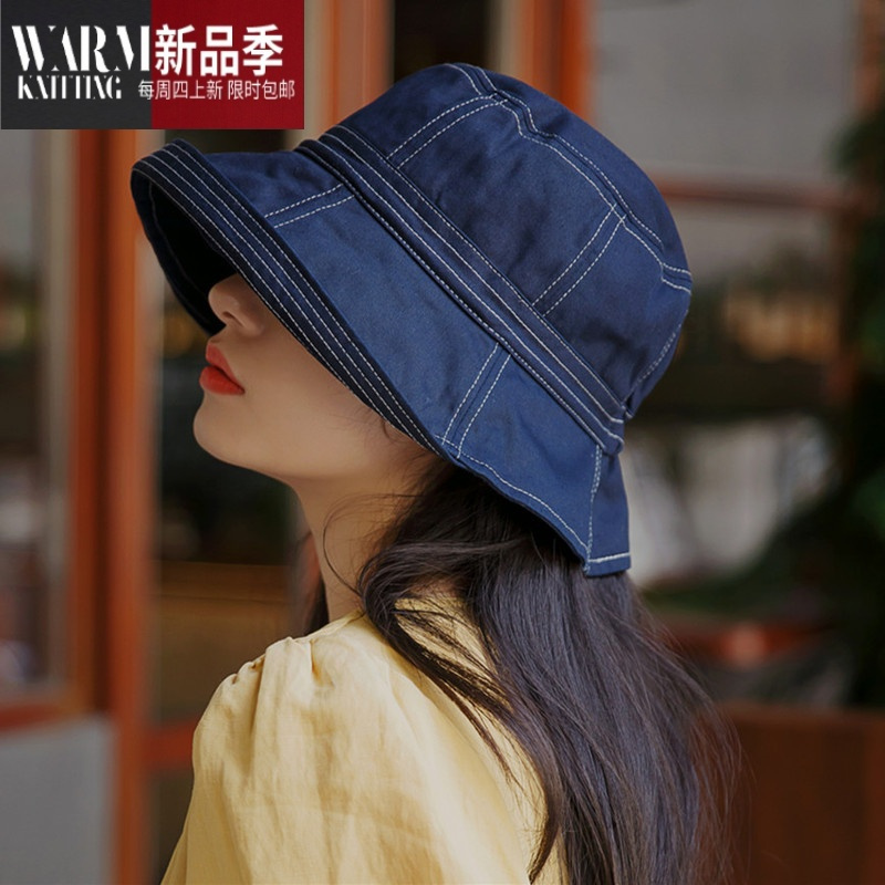 shanchao帽子女日系uv遮脸大小头围渔夫帽帽遮阳帽太阳帽