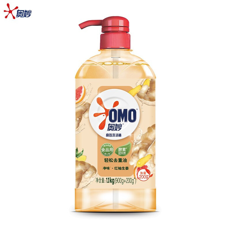 奥妙(OMO)洗洁精生姜净味1.49kg 去油污高效家用厨房洗涤剂果蔬餐具