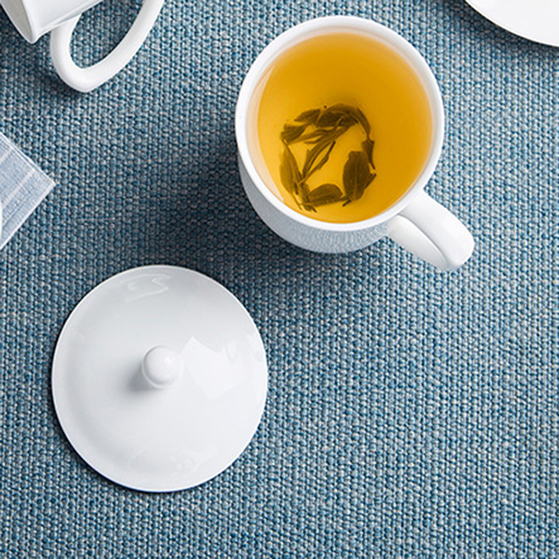 顺心优 陶瓷纯白骨瓷带盖茶杯办公会议杯 400ml/个高清大图