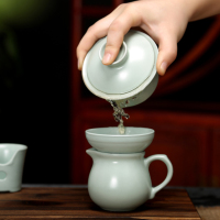常生源 功夫茶具 仿宋汝窑 开片 茶壶茶杯陶瓷茶漏整套 泡茶器 青云直上套组