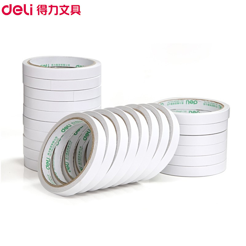 得力(deli)30401棉纸双面胶带24卷 12mm*10y*80um热熔棉纸双面办公家用手工粘胶 粘力强 包装用