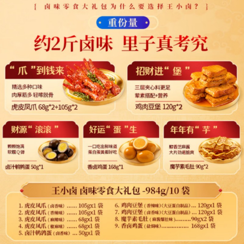 王小卤卤味鸡肉零食礼盒装虎皮凤爪休闲零食 幸福味984g高清大图
