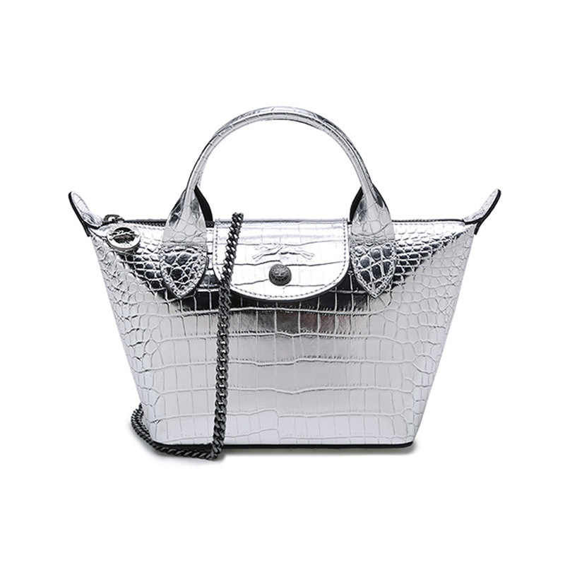 珑骧longchamp女士鳄鱼纹牛皮小号手提单肩斜挎包链条包饺子包1500hym