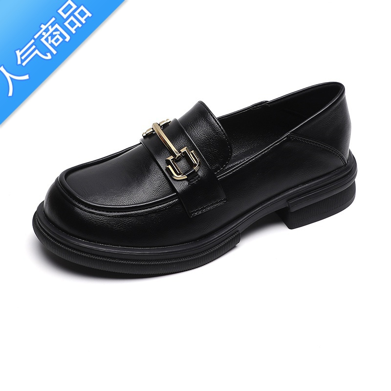 suntek厚底乐福鞋女复古一脚蹬小皮鞋英伦风粗跟软底单鞋大码女鞋41一