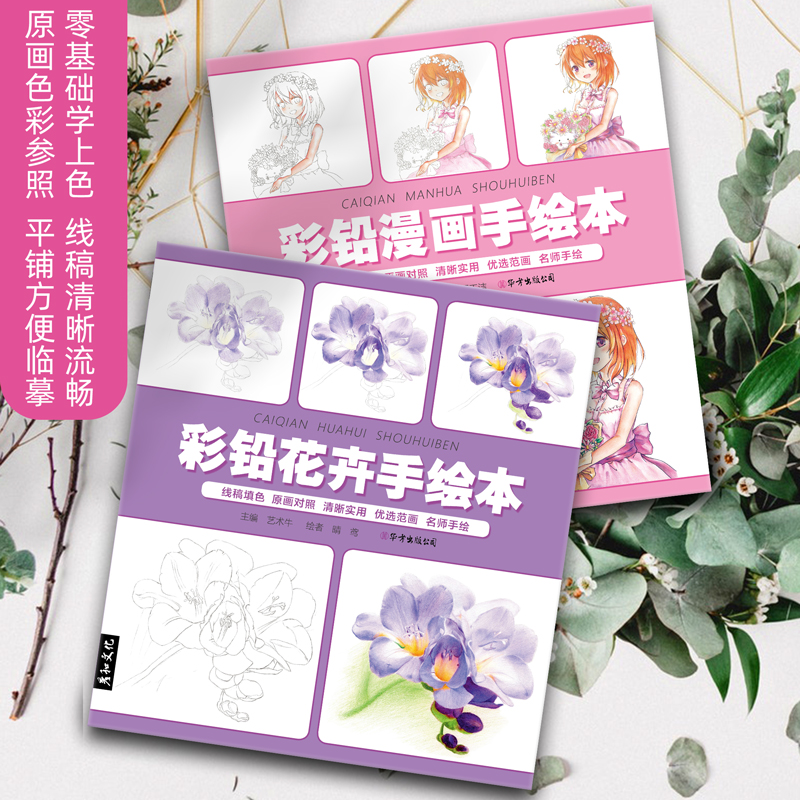 [醉染正版]三本全集 彩铅手绘本 花卉动物漫画 线稿填色本 彩铅画入门教程 儿童手绘上色画册临摹涂色涂鸦美术初学成人临摹高清大图