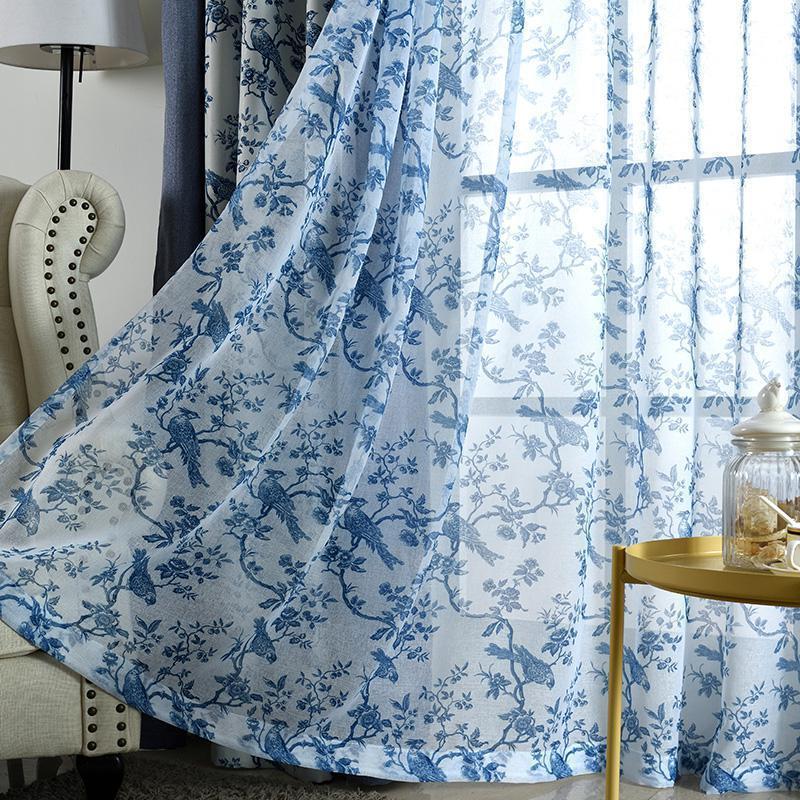 家柏饰(CORATED)定制成品窗帘古典新中式风格拼接系列打孔挂钩飘窗落地遮光 青花瓷纱帘-挂钩式 宽1.8米*高2.7米--1片【可免费改短】