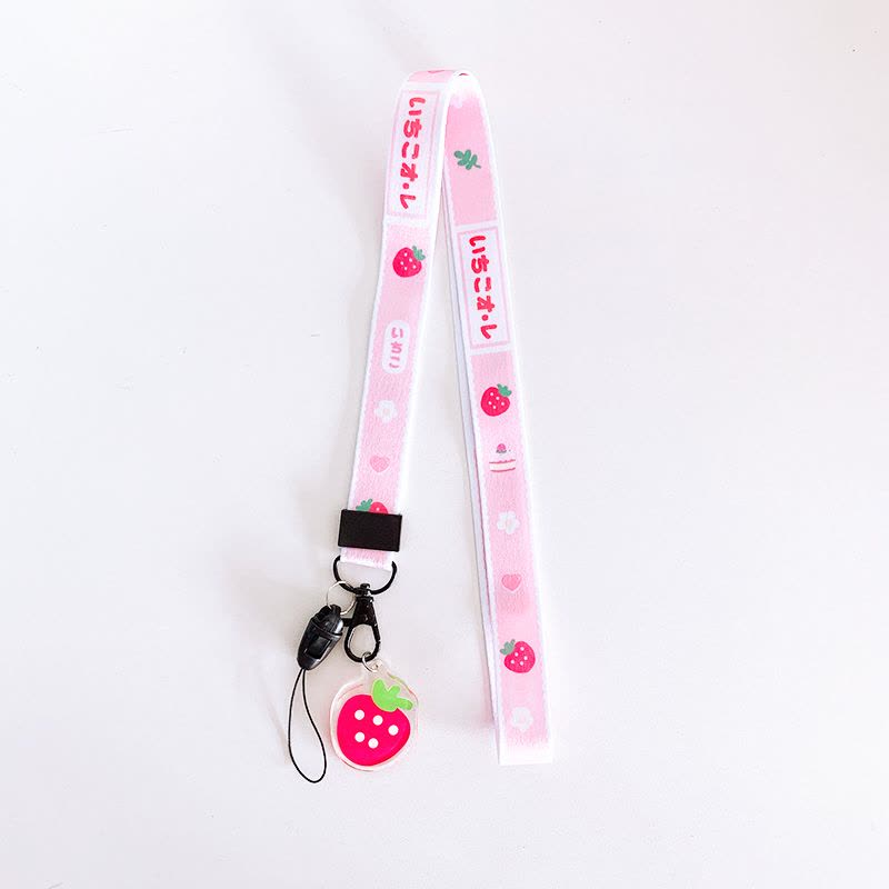 火豹ins花朵手机挂绳挂脖绳手机壳带子卡通可爱网红绿色不勒脖宽挂绳吊坠工作牌学生证U盘钥匙防丢挂件手机链 挂脖绳-草莓图片