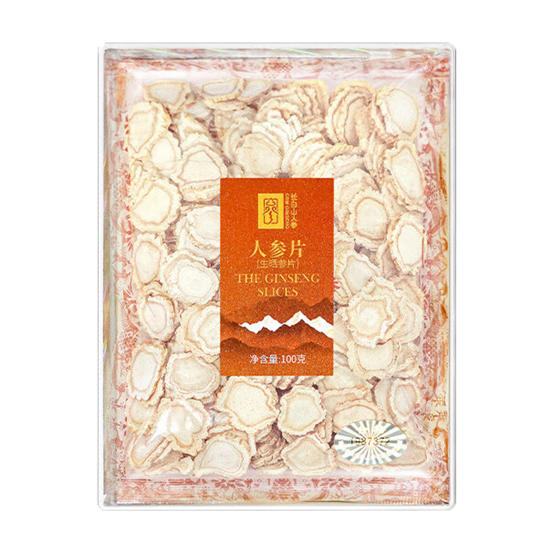 长白山人参白参片薄厚适中参质紧密1.4亚克力盒100g(包装随机)