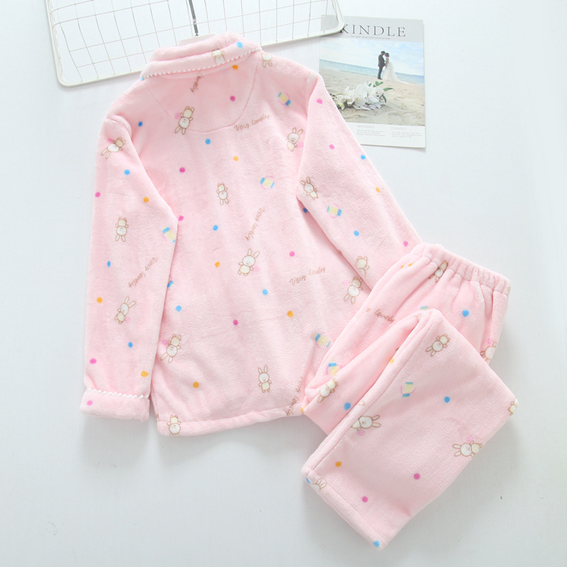 秋冬韩版兔子月子服产后加厚法兰绒哺乳衣喂奶家居服睡衣两件套装