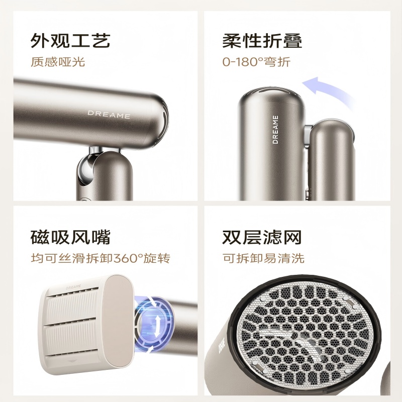 追觅DREAME高效能电吹风1300W双温控护发便携折叠设计高清大图