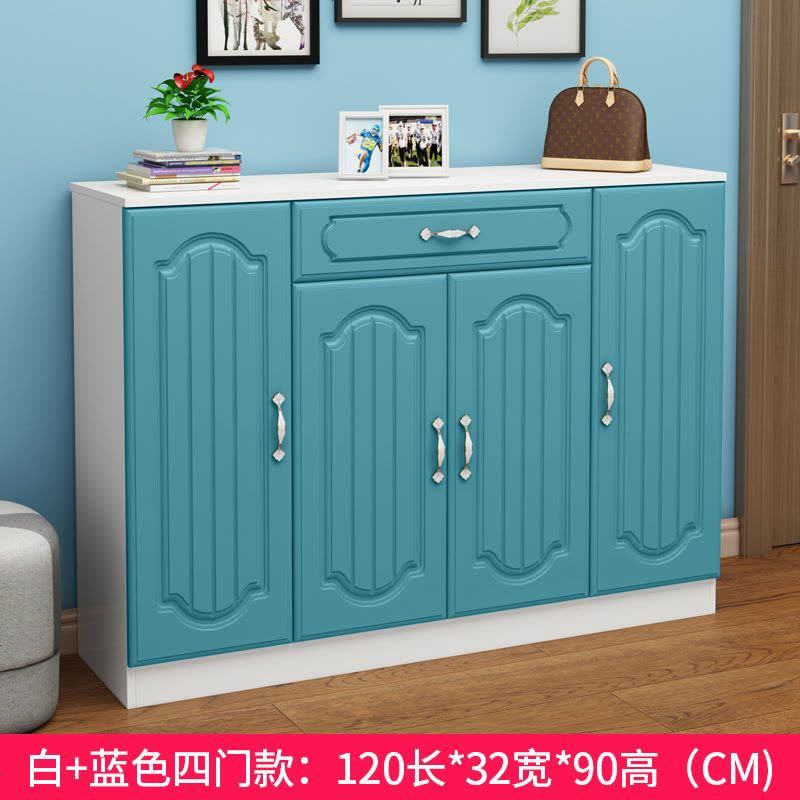 欧式简约现代玄关式厅柜组合家用带挂衣架一体落地口北欧鞋柜 4蓝带抽屉图片