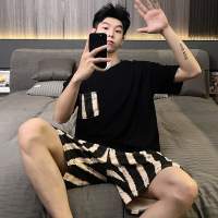睡衣男夏季棉质短袖短裤休闲圆领高级感睡衣大码家居服套装可外穿 男3XL Q60959