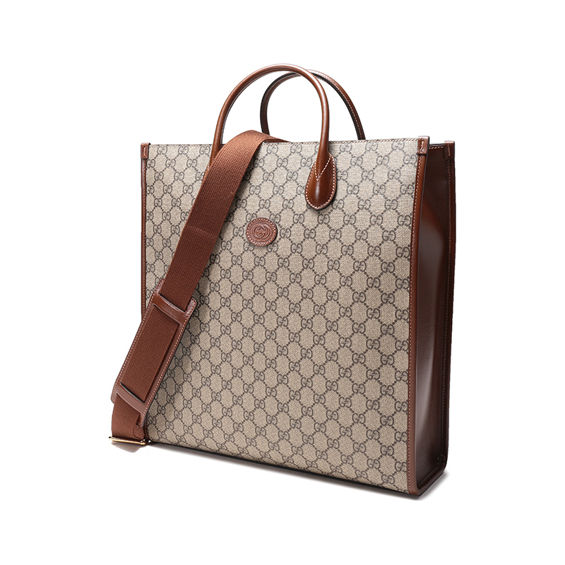 古驰gucci男士帆布配皮interlockingg手提单肩斜挎包托特包购物袋中号