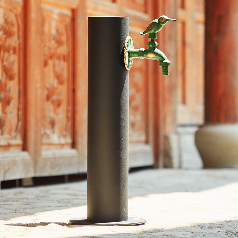 法耐fanai复古户外庭院水龙头黑色立柱别墅花园室外动物水龙头家用