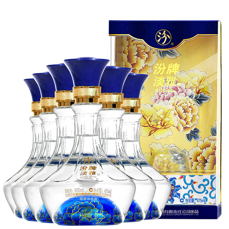 53度杏花村汾酒集团汾牌淡雅品鉴475ml6瓶整箱装白酒清香型白酒