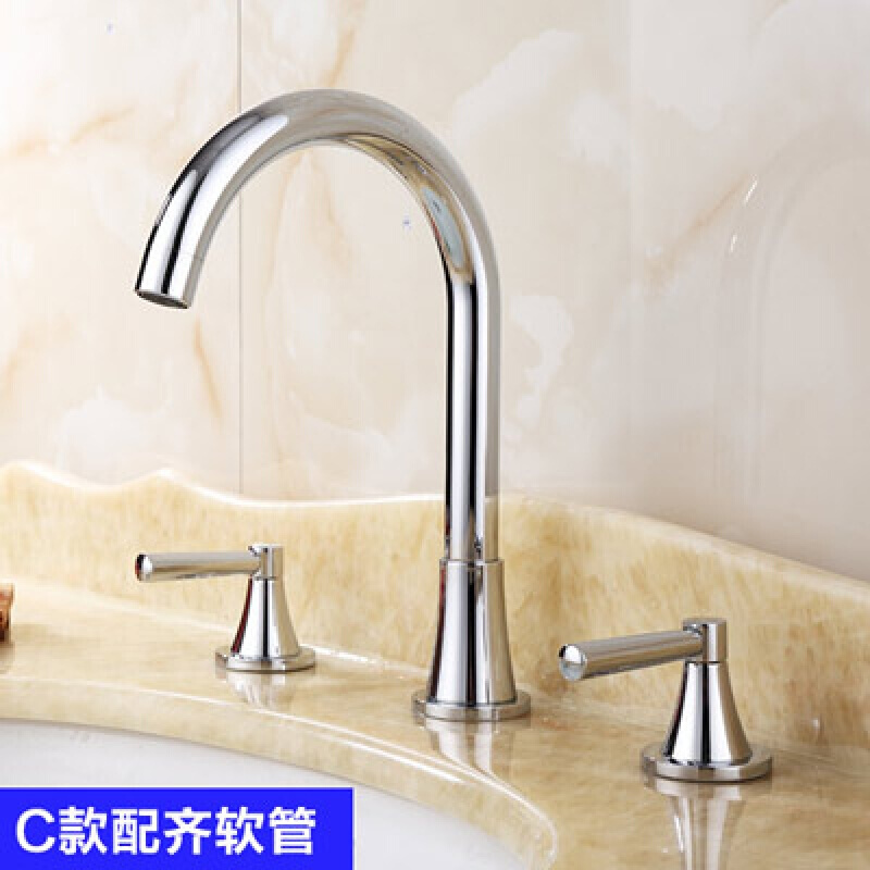 冷热水双把三孔分体式面盆水龙头加高360度旋转双手轮开关壹德壹