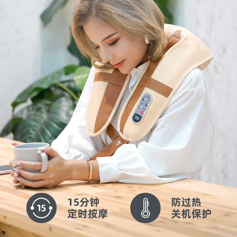 立昌肩颈椎按摩器仪腰部背部腿部加热捶打家用多功能全身按摩披肩-灰色加长款
