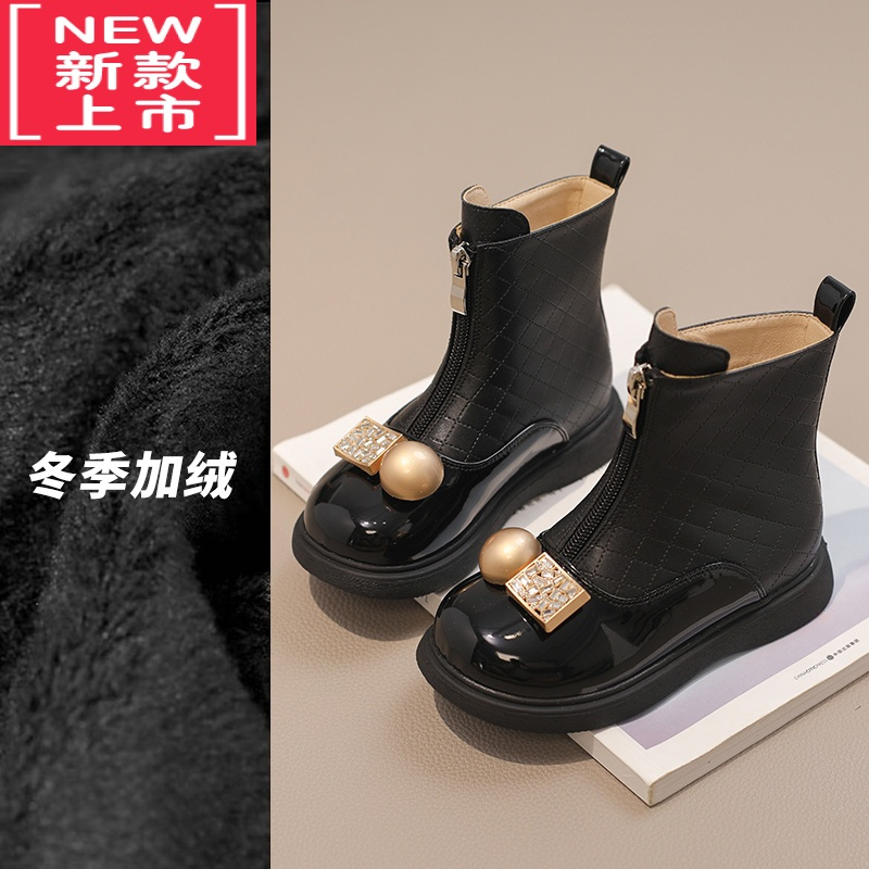 可莉允女童靴子洋气儿童马丁靴软底公主皮靴2022秋冬新款小香风宝宝短靴