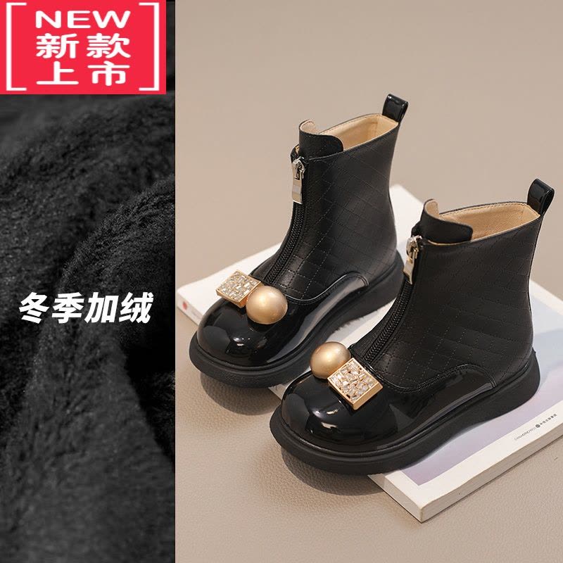 可莉允女童靴子洋气儿童马丁靴软底公主皮靴2022秋冬新款小香风宝宝短靴图片