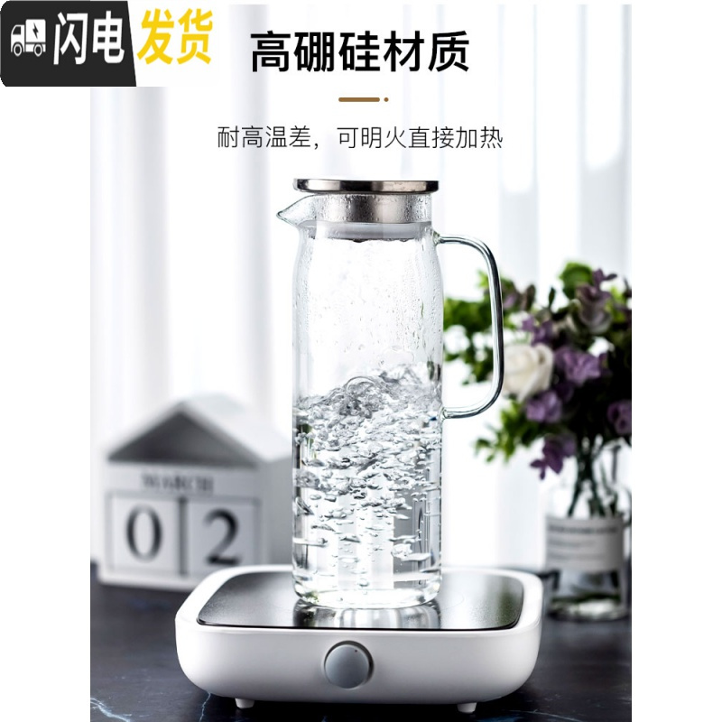 三维工匠冷水壶凉水壶家用玻璃水壶大容量耐热高温凉水杯果汁柠檬简约水壶 摩登木盖1500+水杯2只
