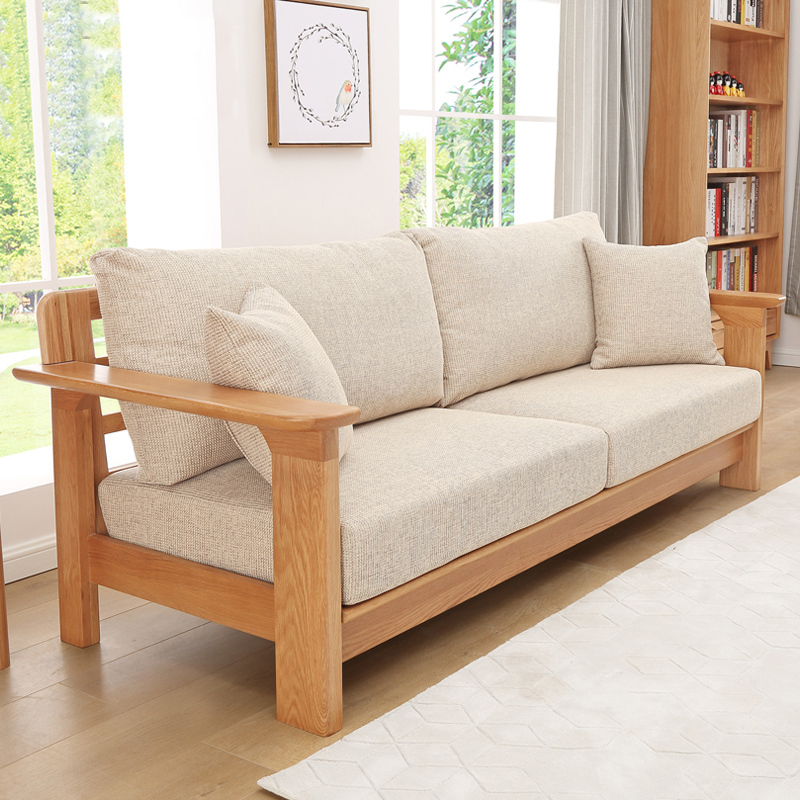 全实木沙发北欧橡木转角布艺可拆洗现代简约小户型客厅家具定制视频