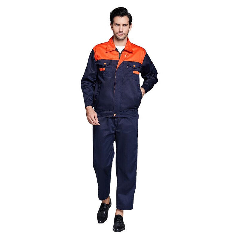 海斯迪克 长袖工作服男女 工人劳保工服 工装制服 汽修服HKsq-463 橘黄+藏青(上衣) XXL