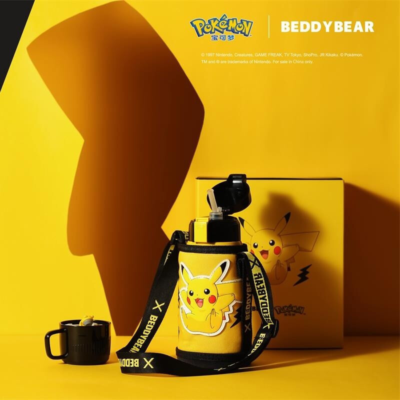 3D浮雕皮卡丘款杯具熊BEDDYBEAR儿童保温杯带吸管儿童水杯316不锈钢宝宝儿童保温壶600m