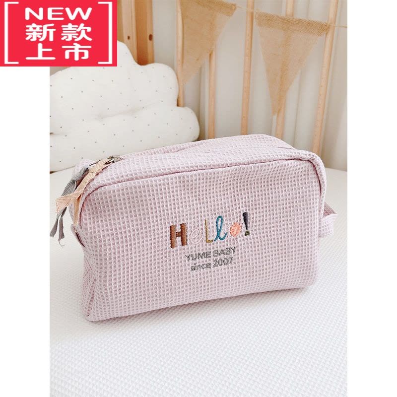 可莉允立体华夫格刺绣收纳包婴儿床尾挂袋手提化妆包多用途图片