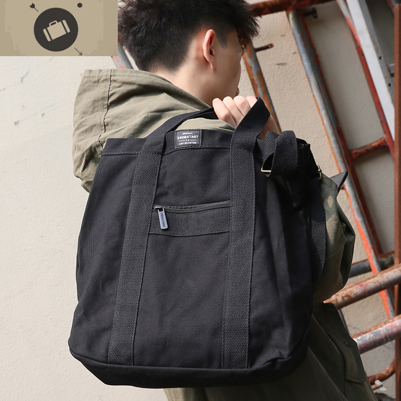 帆布包休闲竖款单肩背包斜挎包新款欧美潮复古时尚青年男包购物袋艾狄