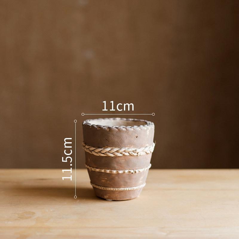 美帮汇塔沙红陶粗陶花盆花瓶花器复古欧式装饰摆件手工艺术素朴圆柱 塔沙红陶花器(小)底部已打孔 大高清大图