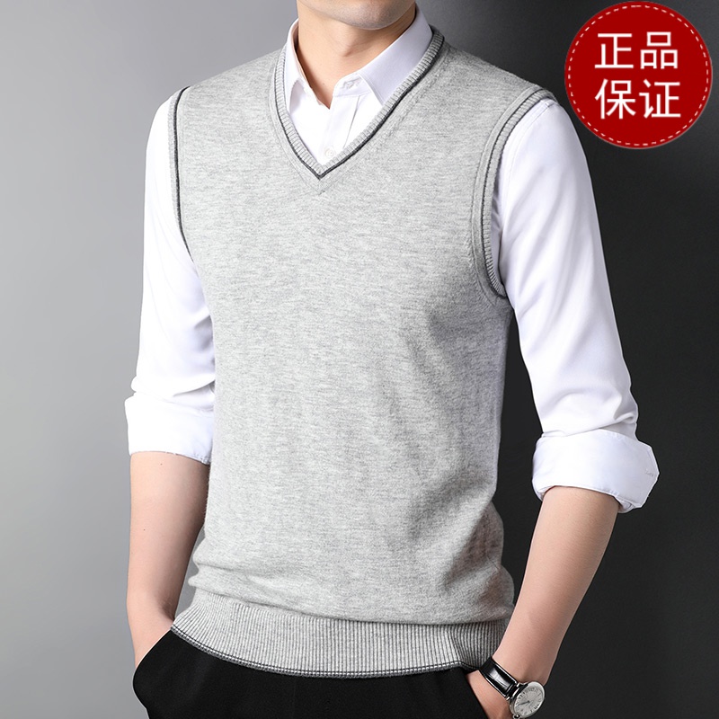 免费退换鄂尔多市纯羊绒背心男士V领鸡心领薄款打底马甲坎肩百搭毛衣山羊绒不褪色保暖舒适全羊_781_733 165 浅灰色