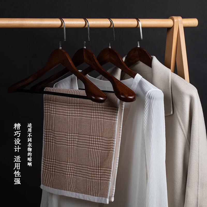 3M 实木衣架木质挂衣服架 4只装高清大图