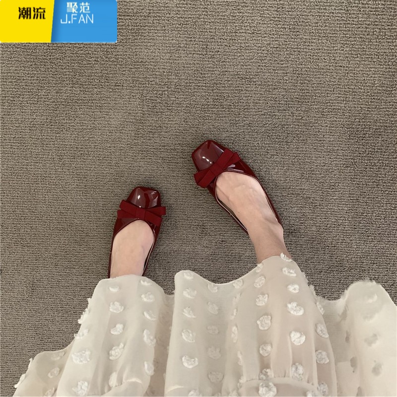 聚范法式仙女风配裙子浅口平底单鞋夏秋新款晚风温柔蝴蝶结一脚蹬瓢鞋高清大图
