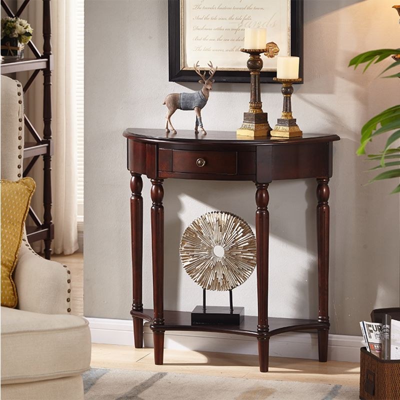 北欧现代简约半圆实木玄关柜窄美式过道靠墙轻奢装饰桌走廊玄关台