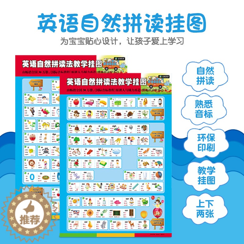 【醉染正版】新概念小学英语自然拼读法教学法挂图 儿童英语自学早教教辅扫码看动画视频发音有声挂图 宝宝少儿启蒙英文入门单词