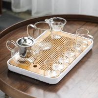 苏氏陶瓷(SUSHI CERAMICS)玻璃茶具套装 储水竹木茶盘高硼璃泡茶壶茶杯组合