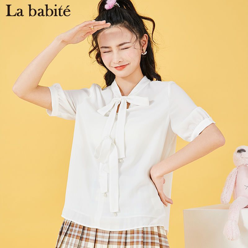 拉夏贝尔拉贝缇雪纺衬衫心机设计感夏季新款韩版很仙的上衣洋气