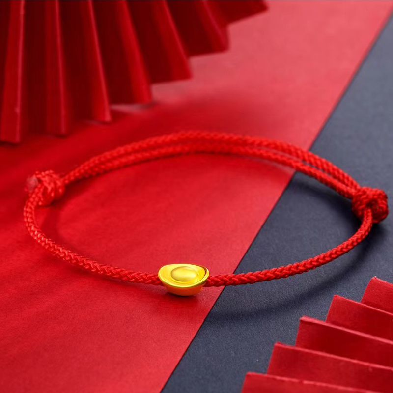 盛爵珠宝黄金转运珠手链足金9999金元宝本命年红绳手串新年送礼