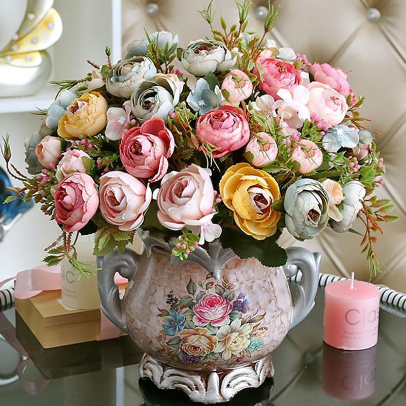 仿真干花束家居装饰品摆设欧式摆件客厅茶几室内仿真桌上花卉盆栽-5s